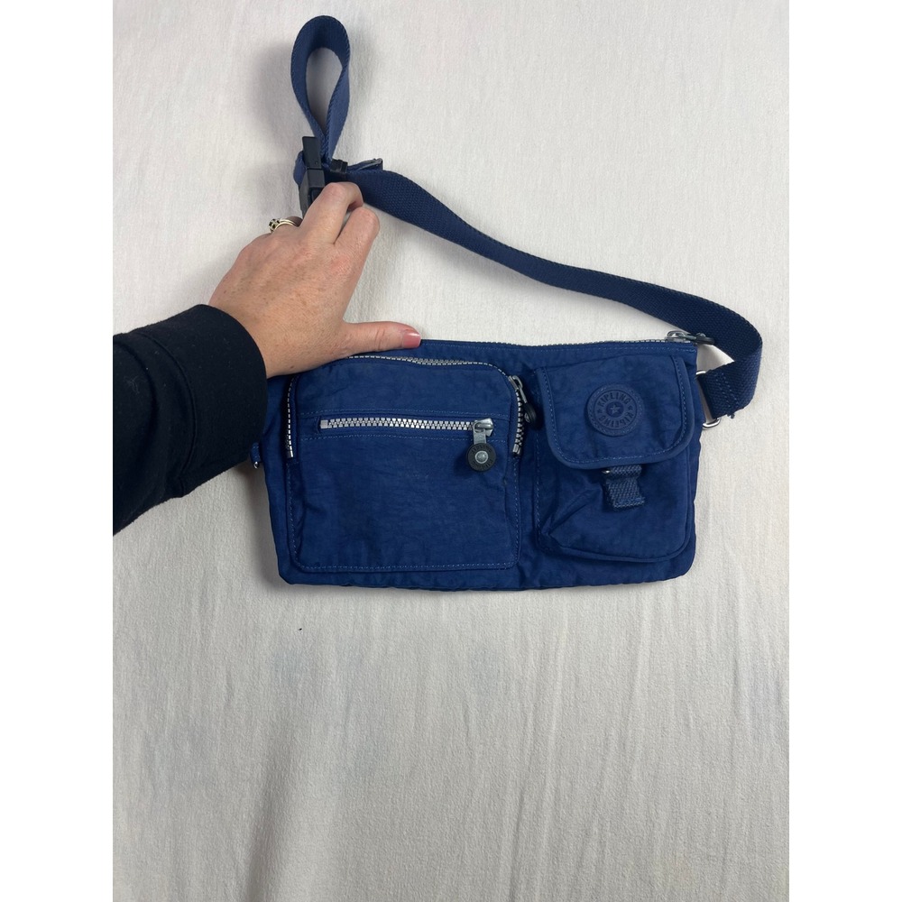 Kipling Blue Nylon Fanny Pack Waist Bag Adjustable Strap Multi Pocket Crossbody